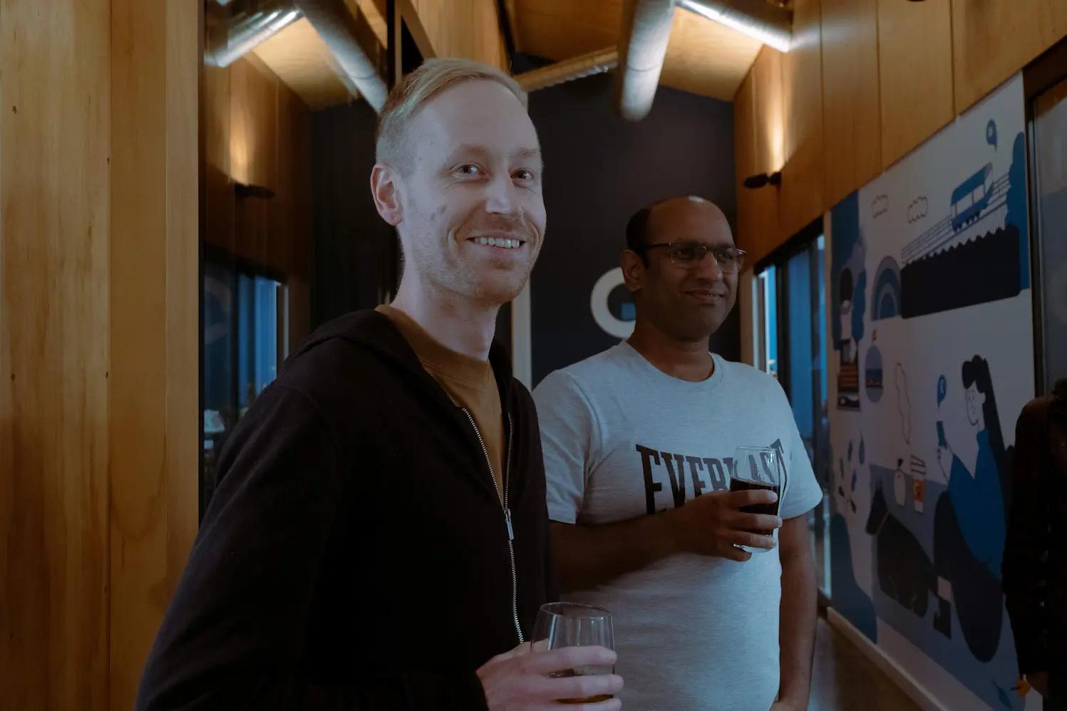 Happy employees having a drink
